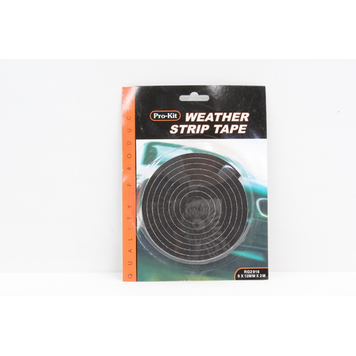 PROKIT RG2916 WEATHER STRIP FOAM TAPE BLACK 12mm WIDE 6mm THICK - 2 METRE ROLL