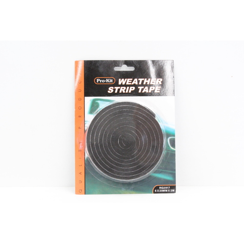 PROKIT RG2917 WEATHERSTRIP TAPE FOAM BLACK 20mm WIDE 6mm THICK 2 METRE ROLL