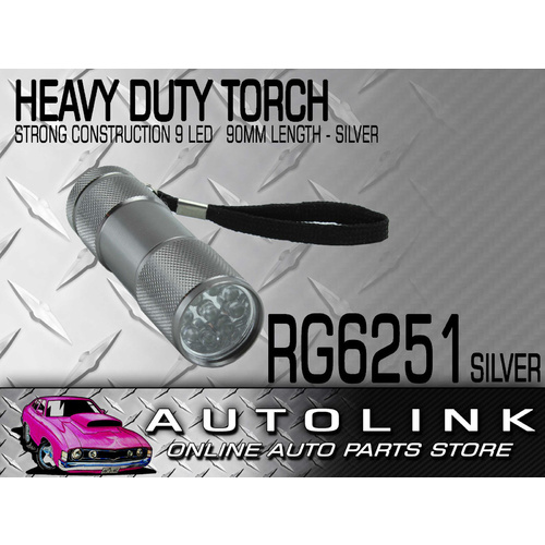 LED HEAVY DUTY TORCH 9 LEDS 90MM LONG METAL HOUSING - SILVER RG6251