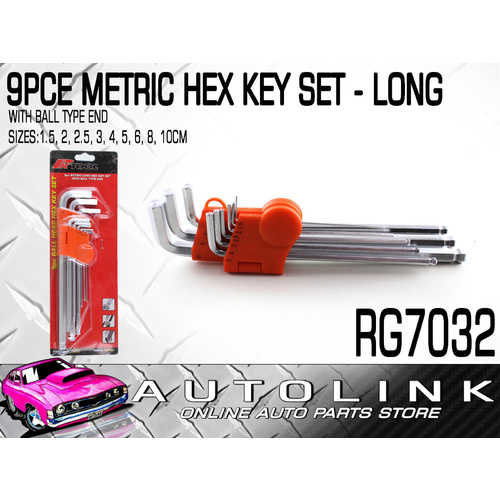 PK TOOL 9 PIECE METRIC LONG HEX KEY SET WITH BALL TYPE ENDS - RG7032