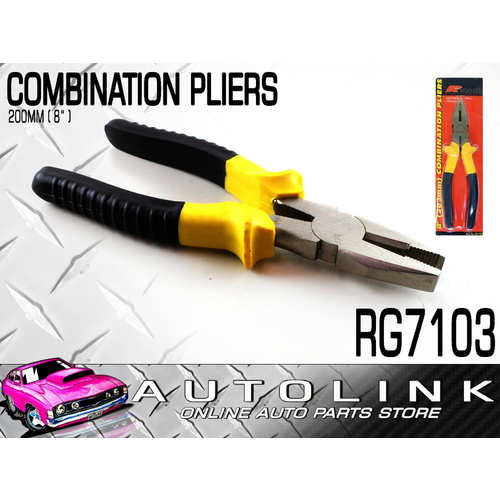 PK TOOL COMBINATION PLIERS 200MM (8") INSULATED YELLOW RUBBER HANDLES RG7103