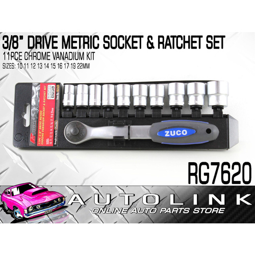 3/8” DRIVE METRIC SOCKET & RATCHET SET SIZES 10 - 22mm , 11 PIECE KIT