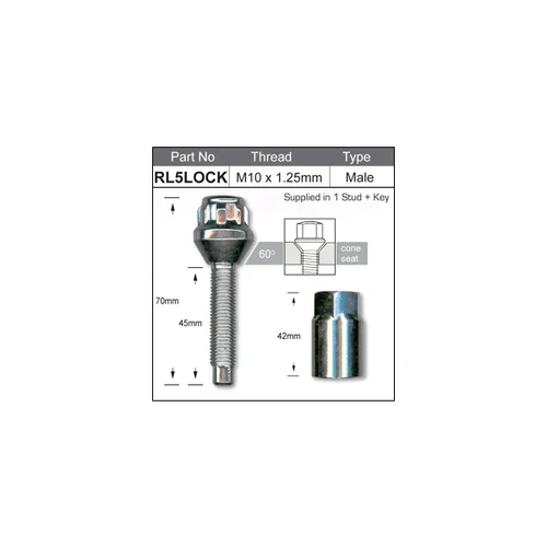 Nice RL5LOCK Spare Wheel Lock Nut Bolt with Key M10 x 1.25 for Nissan Patrol