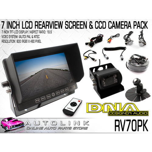 DNA RV70PK 7" HEAVY DUTY LCD REARVIEW SCREEN & CCD CAMERA PACK WITH REMOTE