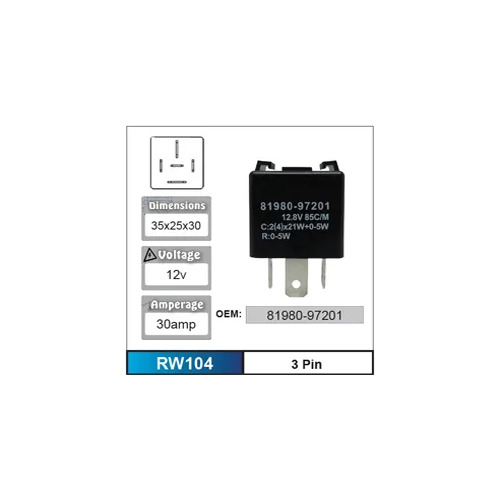 Nice RW104 Flasher Relay 5 Pin 12 Volt 30 Amp for Toyota Models 81980-97201