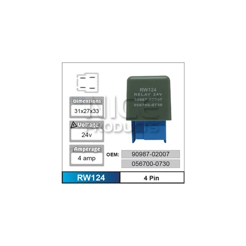 Nice RW124 Relay 4 Pin 24 Volt for Toyota Models 90987-02007 056700-0730