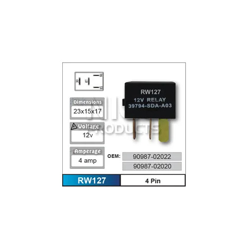 Nice RW127 Relay 4 Pin 12 Volt for Toyota Models 7010126012 90987-