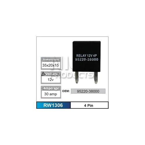 Nice RW1306 Relay 4 Pin 12 Volt for Hyundai Models 95220-38000