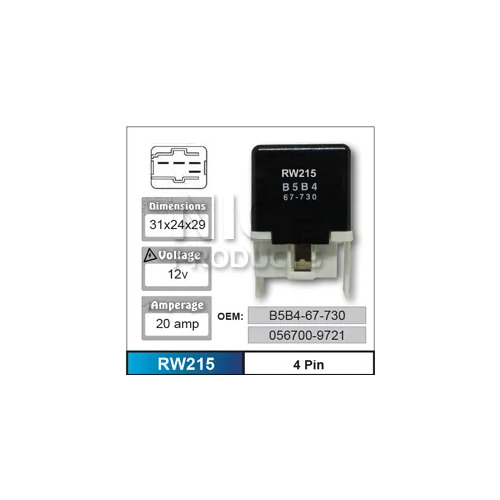 Nice RW215 Relay 4 Pin 12 Volt 20 Amp for Mazda Models B5B4-67-730 056700-9721