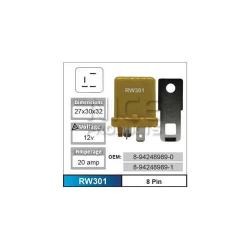 Nice RW301 Relay 4 Pin 12 Volt 20 Amp for Isuzu Models 8-94248989-0 8-94248989-1