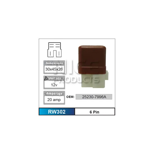 Nice RW302 Relay 6 Pin 12 Volt 20 Amp for Nissan Models 25230-7996A