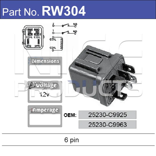 Nice RW304 Relay 6 Pin 12 Volt for 25230-C9925 25230-C9963