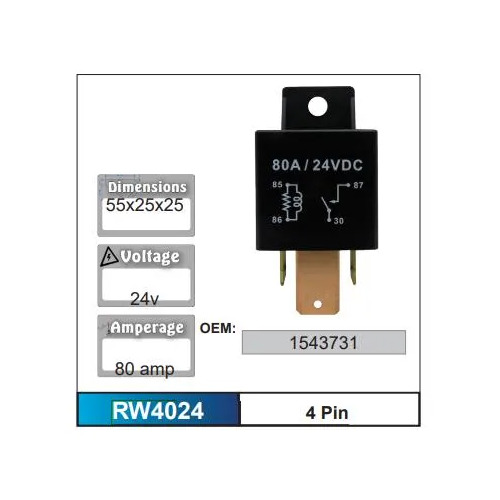 Nice RW4024 Relay 4 Pin 24 Volt 80 Amp for Scania Models 1543731