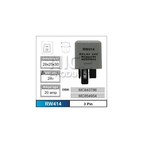 Nice RW414 Relay 3 Pin 24 Volt 20 Amp for Mitsubishi Models MC843786 MC854954