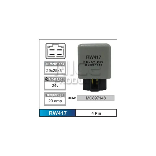 Nice RW417 Relay 4 Pin 24 Volt 20 Amp for Mitsubishi Models MC897148
