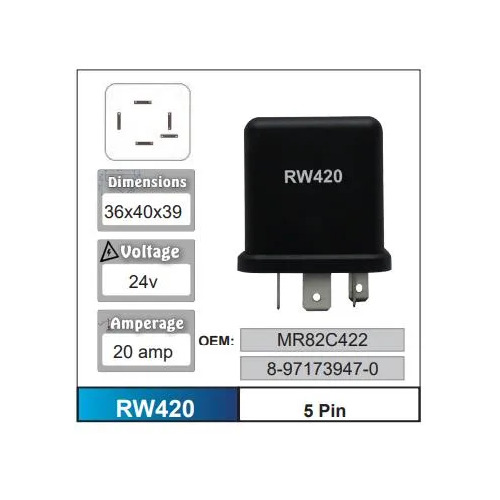 Nice RW420 Relay 5 Pin 24 Volt 20 Amp for Mitsubishi Models MR82C422 8-971739470