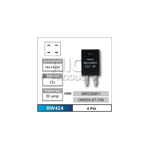 Nice RW424 Relay 4 Pin 12 Volt 30 Amp for Mitsubishi MR538851 OK95A-67-740
