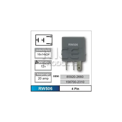 Nice RW506 Relay 4 Pin 12 Volt 20 Amp OE Number 85920-2660 156700-2310