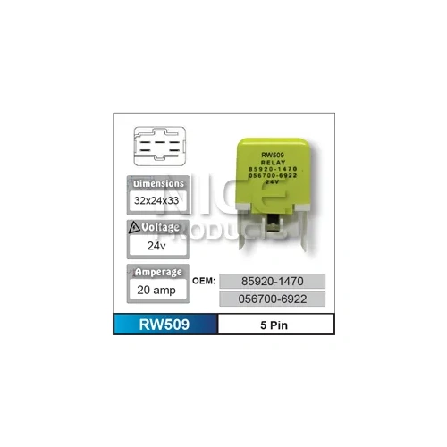 Nice RW509 Relay 5 Pin 24 Volt 20 Amp OE Number 85920-1470 or 056700-6922