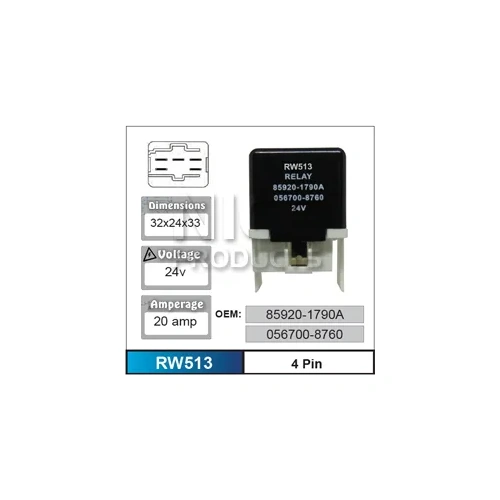 Nice RW513 Relay 5 Pin 24 Volt 20 Amp OE Number 85920-1790A or 056700-8760