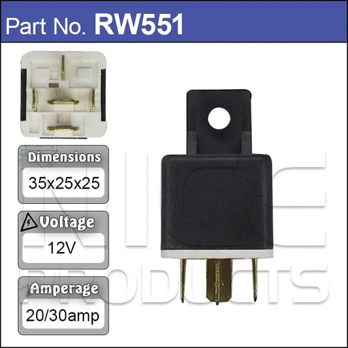 Nice RW551 Mini Relay 12V 5 Pin Change Over Type 30/20A Mounting Tab 033209150