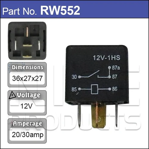 Nice RW552 Mini Relay 12V 5 Pin Change Over Type 30A Mounting Tab