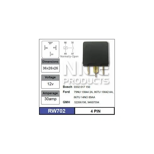 Nice RW702 Relay 12V 4 Pin 30 Amp for Ford GM Holden Models 94607594 79NU138442A