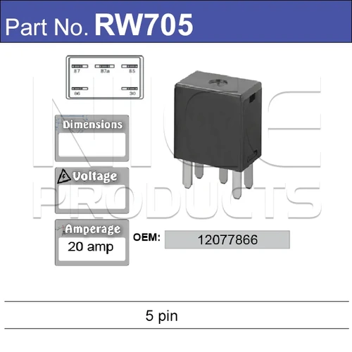 Nice RW705 Relay 12V 5 Pin 20 Amp for Holden Models 12077866