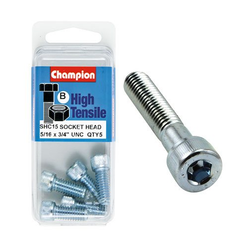 CHAMPION FASTENERS SHC15 HIGH TENSILE HEX HEAD BOLTS UNC 5/16" x 3/4" PACK OF 5