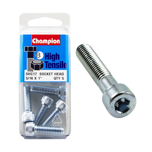 CHAMPION FASTENERS SHC17 HIGH TENSILE HEX HEAD BOLTS UNC 5/16" x 1" PACK OF 5