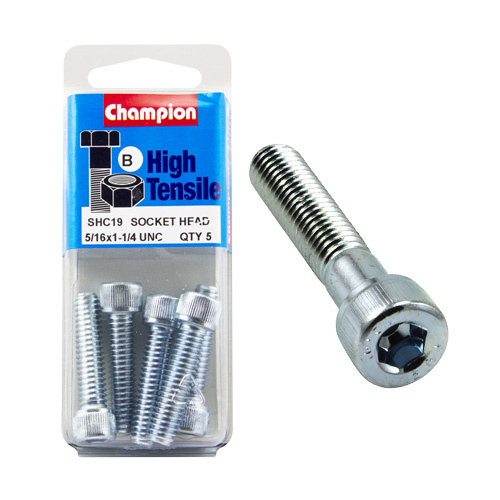 CHAMPION SHC19 HIGH TENSILE HEX HEAD BOLTS UNC 5/16" x 1-1/4" PACK OF 5