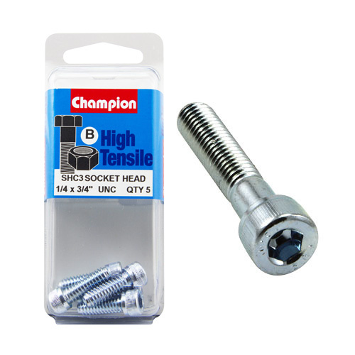 CHAMPION FASTENERS SHC3 HIGH TENSILE HEX HEAD BOLTS UNC 1/4" x 3/4" PACK OF 5