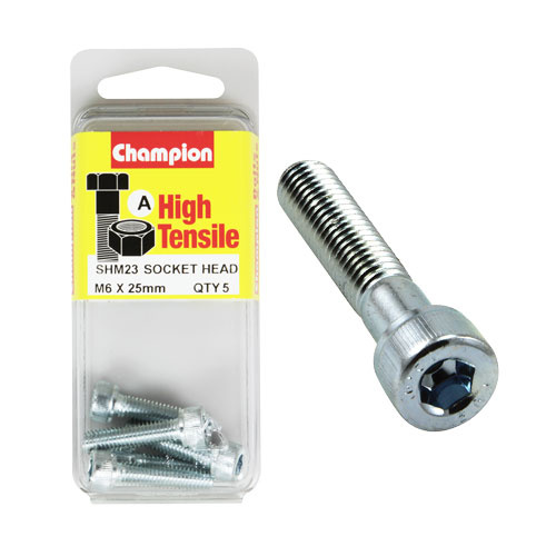 CHAMPION FASTENERS SHM23 HIGH TENSILE HEX HEAD BOLTS METRIC 6mm x 25mm PACK OF 5
