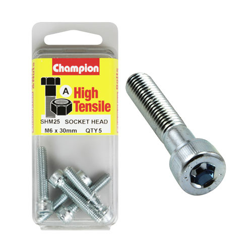 CHAMPION FASTENERS SHM25 HIGH TENSILE HEX HEAD BOLTS METRIC 6mm x 30mm PACK OF 5
