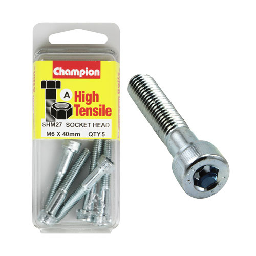 CHAMPION FASTENERS SHM27 HIGH TENSILE HEX HEAD BOLTS METRIC 6mm x 40mm PACK OF 5