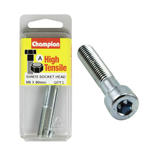 CHAMPION FASTENERS SHM35 HIGH TENSILE HEX HEAD BOLTS METRIC 6mm x 80mm PACK OF 2