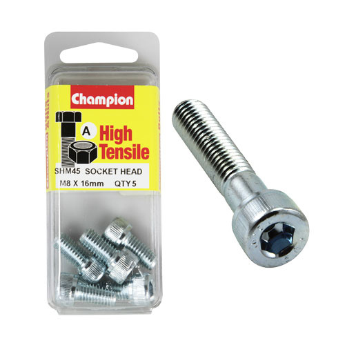 CHAMPION FASTENERS SHM45 HIGH TENSILE HEX HEAD BOLTS METRIC 8mm x 16mm PACK OF 5