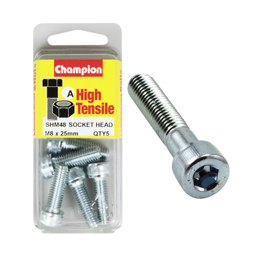 CHAMPION FASTENERS SHM48 HIGH TENSILE HEX HEAD BOLTS METRIC 8mm x 25mm PACK OF 5