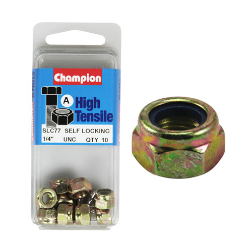 CHAMPION FASTENERS SLC77 HIGH TENSILE NYLON LOCK NUTS UNC 1/4" PACK OF 10