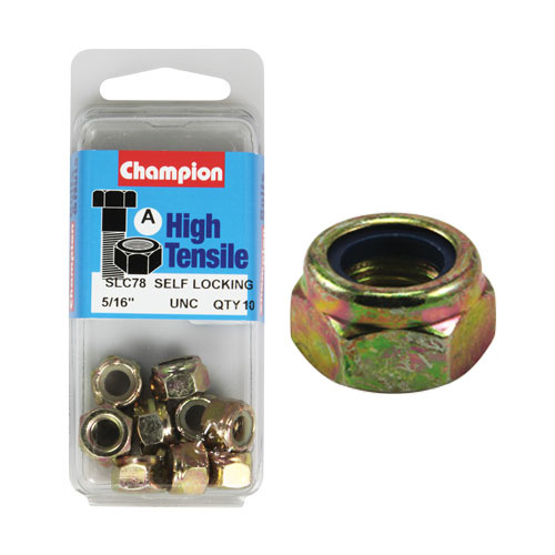 CHAMPION FASTENERS SLC78 HIGH TENSILE NYLON LOCK NUTS UNC 5/16" PACK OF 10