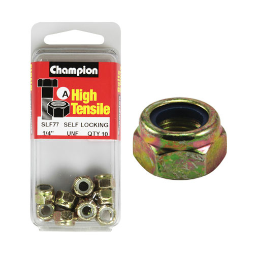 CHAMPION FASTENERS SLF77 HIGH TENSILE NYLON LOCK NUTS UNF 1/4" PACK OF 10
