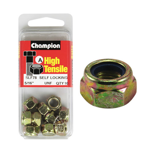CHAMPION FASTENERS SLF78 HIGH TENSILE NYLON LOCK NUTS UNF 5/16" PACK OF 10