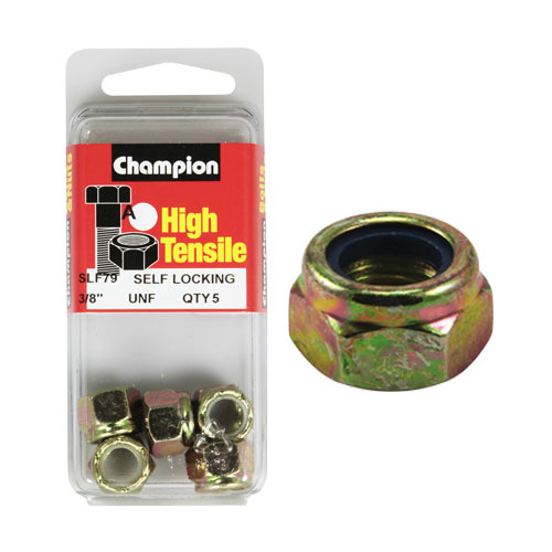 CHAMPION FASTENERS SLF79 HIGH TENSILE NYLON LOCK NUTS 3/8" UNF PACK OF 5