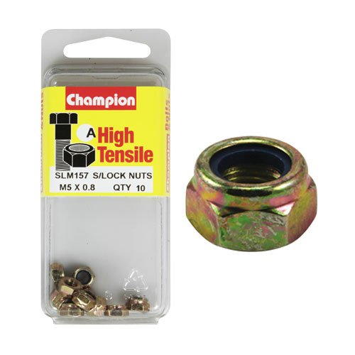 CHAMPION SLM157 HIGH TENSILE NYLON LOCK NUTS METRIC M5 x 0.8 PACK OF 10
