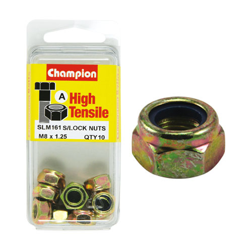 Champion SLM161 High Tensile Nylon Lock Nuts Metric M8 x 1.25 Pack of 10