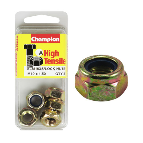 CHAMPION SLM163 HIGH TENSILE NYLON LOCK NUTS METRIC M10 x 1.5 PACK OF 5