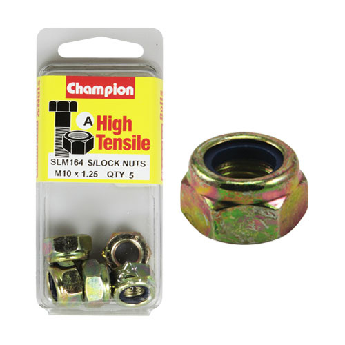 CHAMPION SLM164 HIGH TENSILE NYLON LOCK NUTS METRIC M10 x 1.25 PACK OF 5