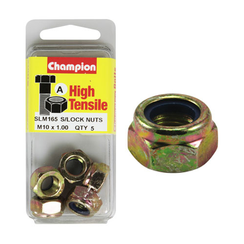 CHAMPION SLM165 HIGH TENSILE NYLON LOCK NUTS METRIC M10 x 1.0 PACK OF 5