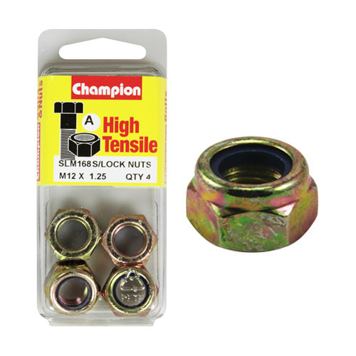 CHAMPION SLM168 HIGH TENSILE NYLON LOCK NUTS METRIC M12 x 1.25 PACK OF 4