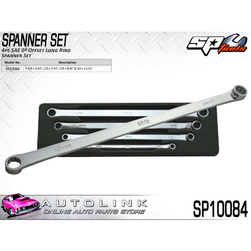 SP TOOLS 4PC 0° OFFSET SAE LONG RING SPANNER SET ( SP10084 )